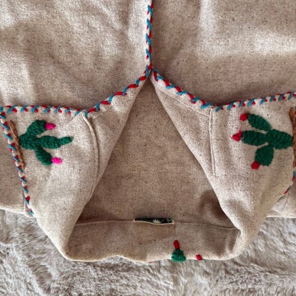 Vintage Lopez Mexican Wool Open Tourist Coat Jacket Yarn Embroidered Tan Sz S/M - Picture 5 of 12